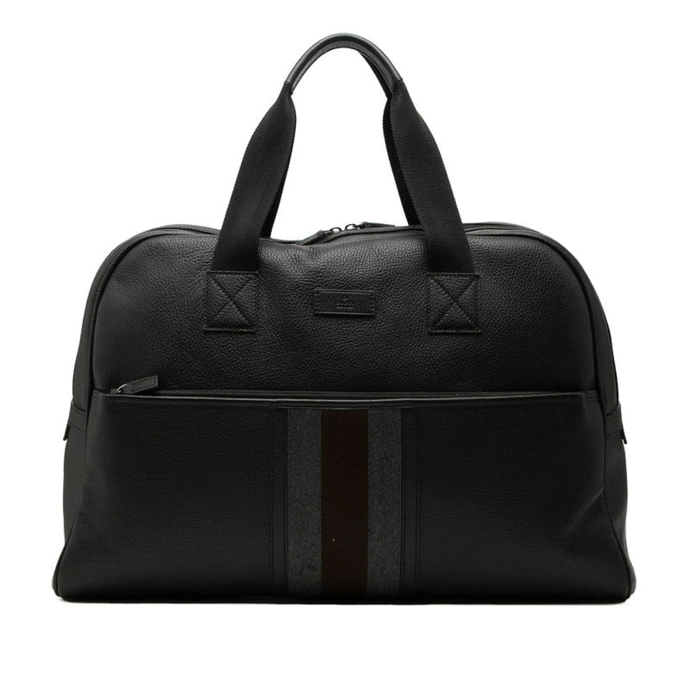 Gucci Sherry Boston Bag Black Gray Brown Leather